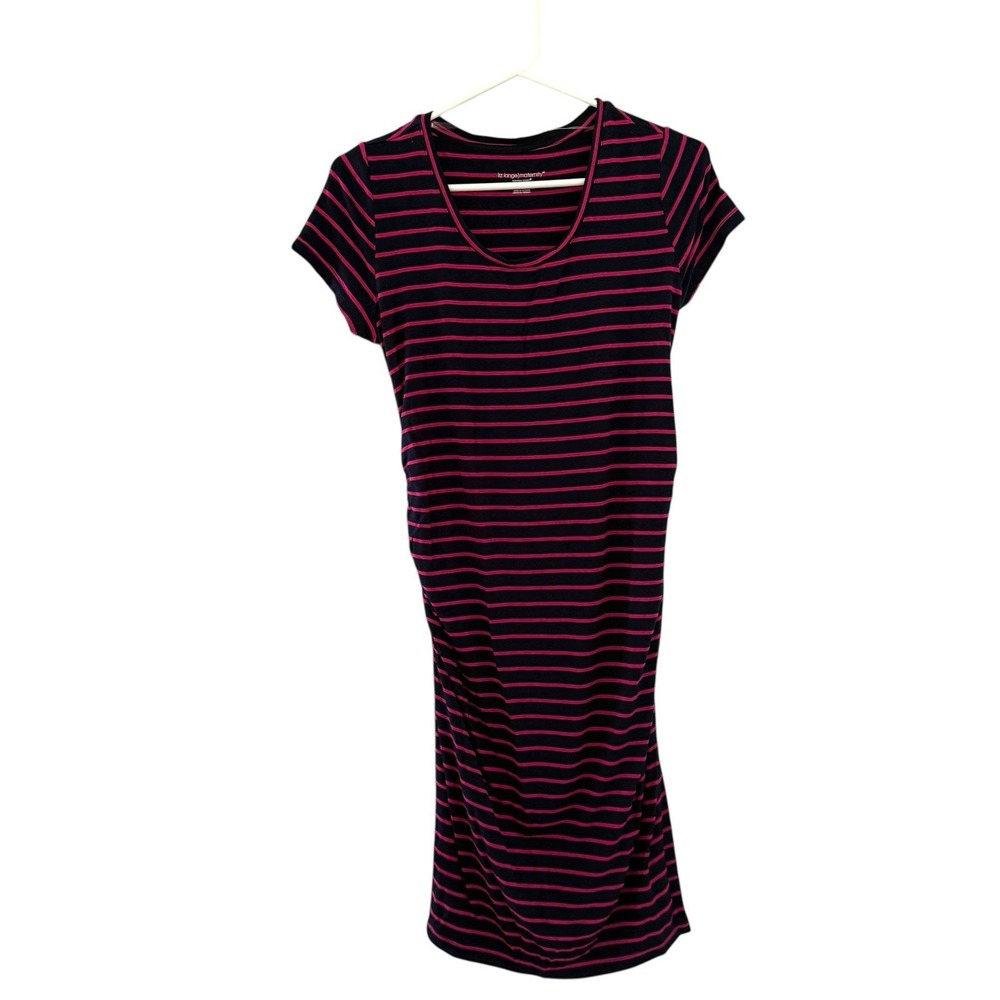 Liz Lange Maternity Dress Navy & Magenta Striped Women's Size XS Body Con Jersey